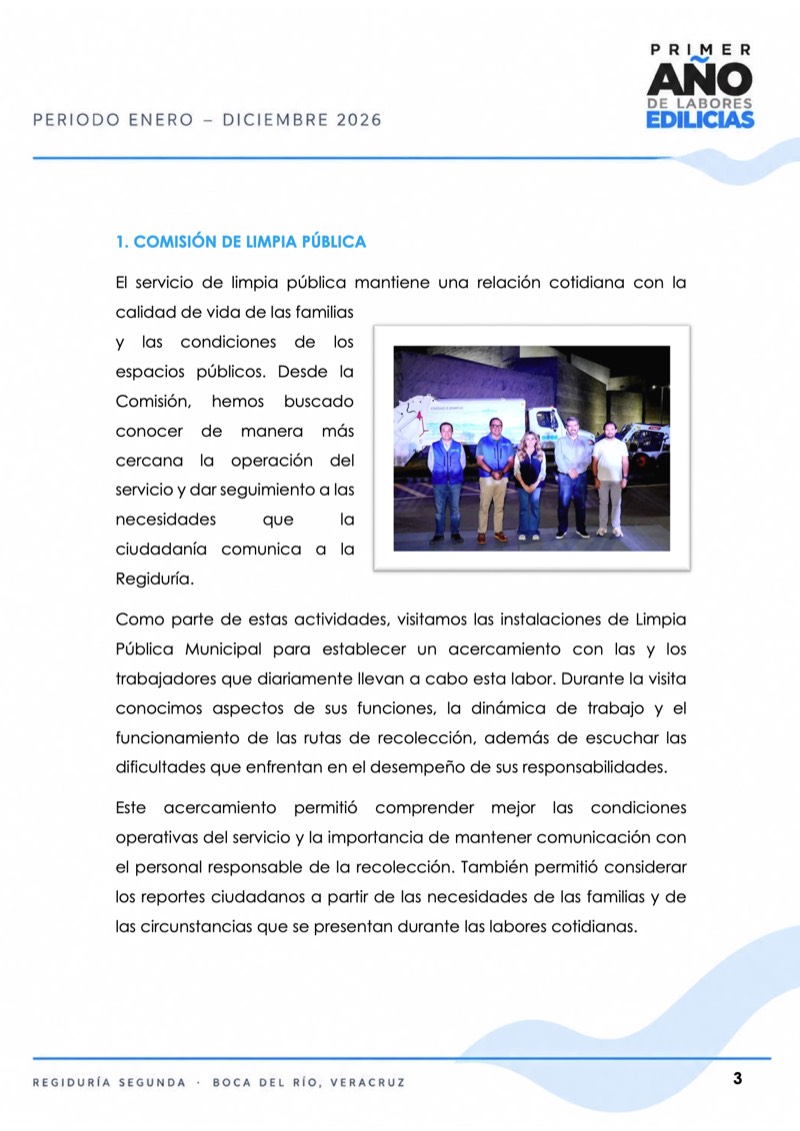 Página 5 del informe: Comisión de Limpia Pública.