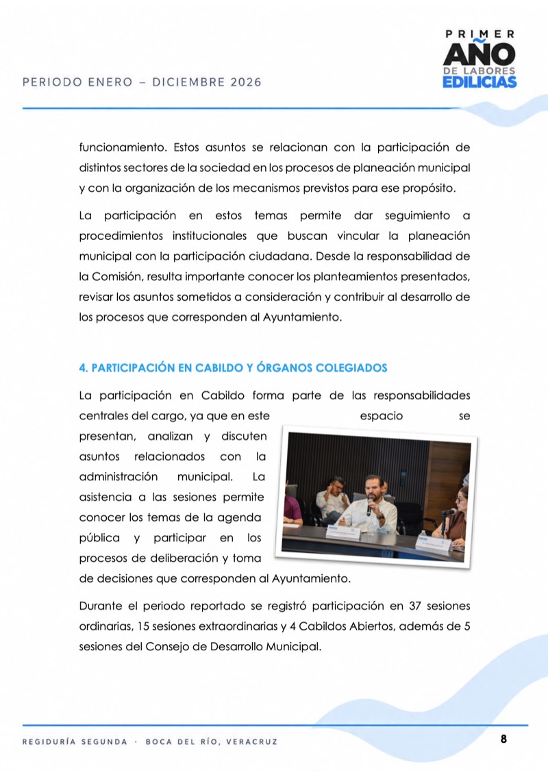 Página 10 del informe: Comisión de Desarrollo Municipal y participación en Cabildo.